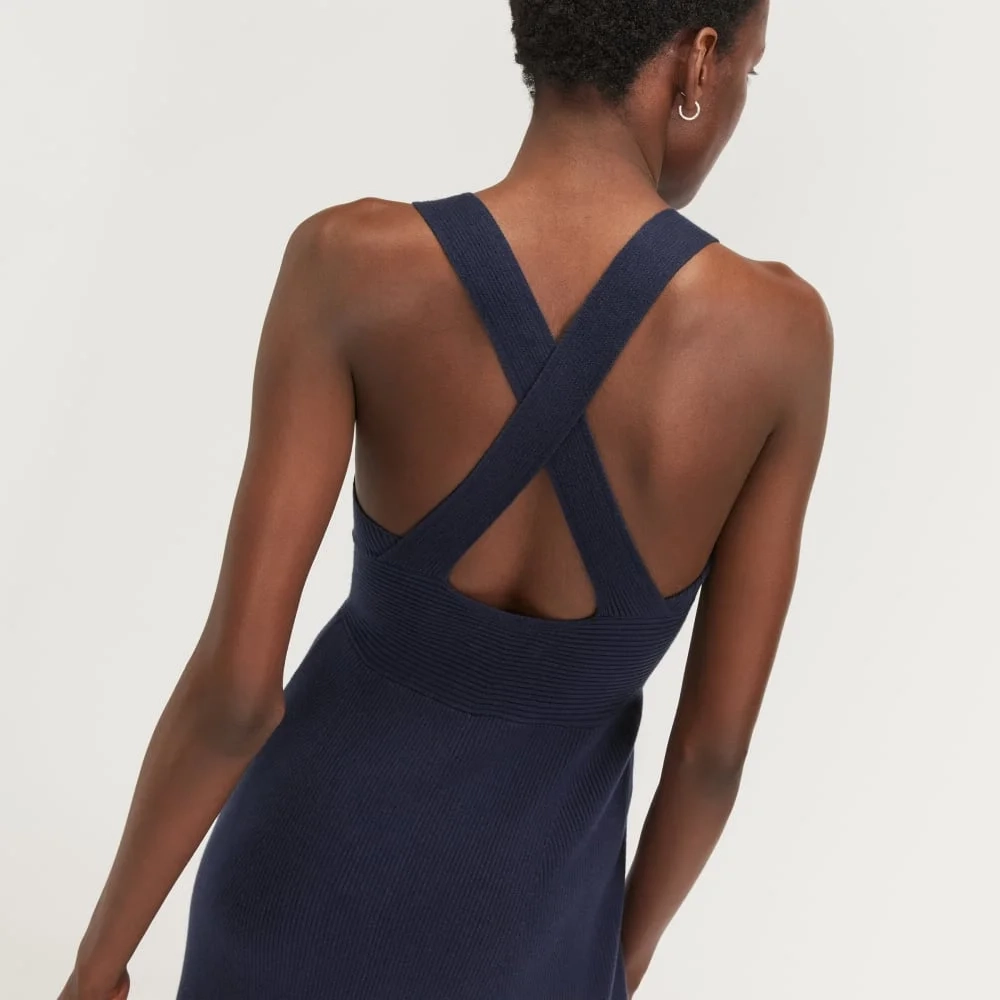 The Ribbed Cotton Cross-Back Dress | Navy (3)