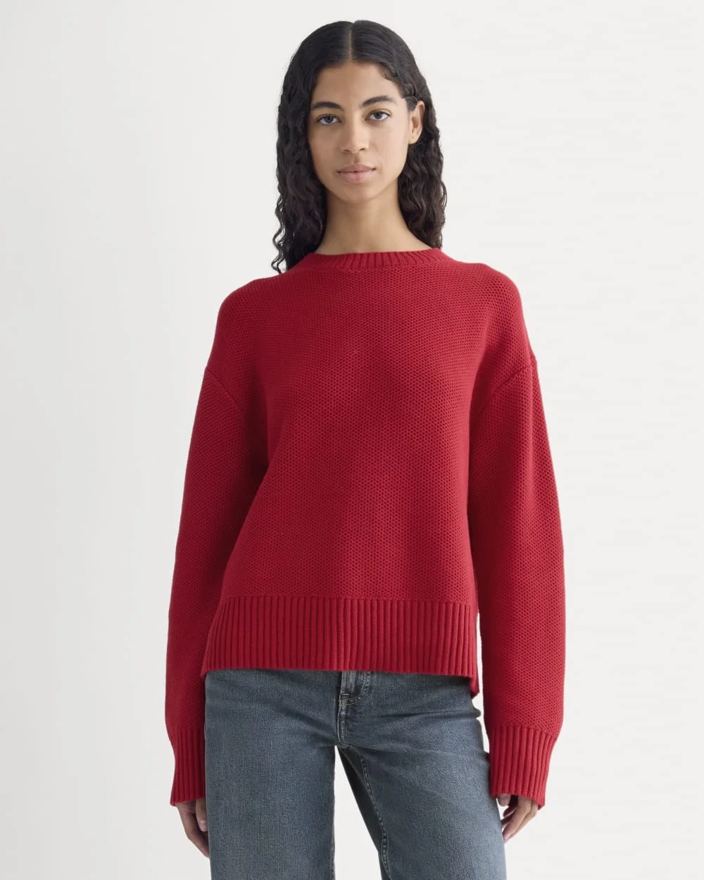 The Cotton Honeycomb Square Crew | Berry Red