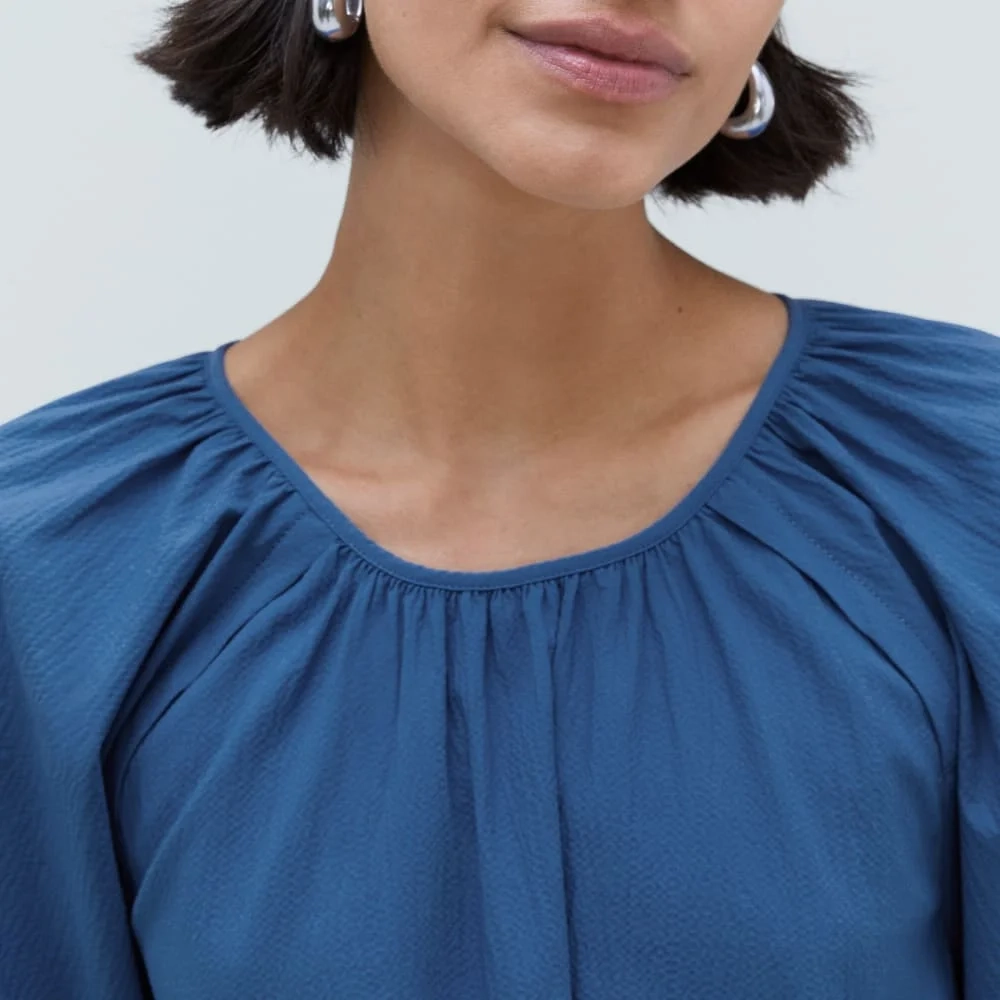 The Seersucker Puff Sleeve Dress | Deep Blue (3)