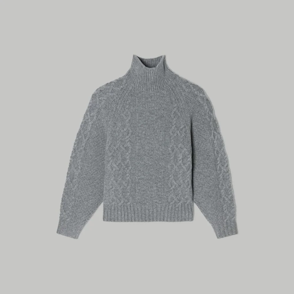 The Felted Merino Cable Sweater | Heathered Mid-Grey (4)