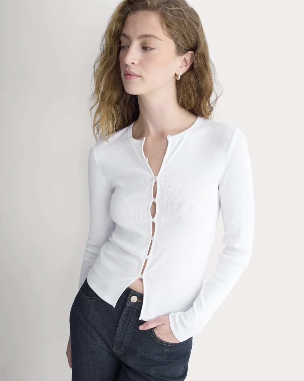 Luxe Rib Button-Up Top | White (4)