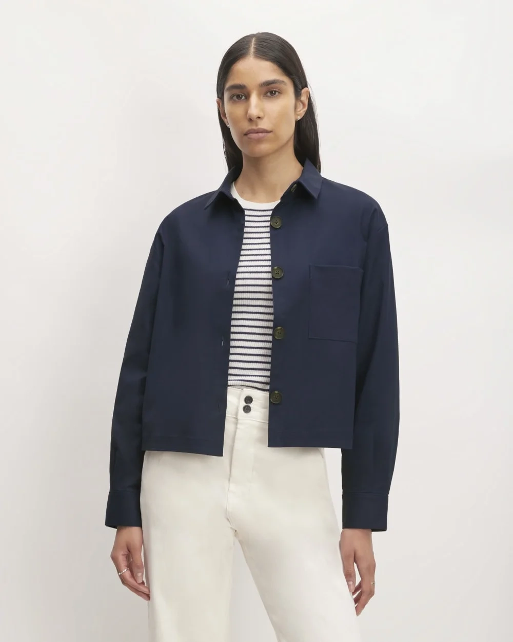 The Structured Cotton Cropped Shirt | Navy