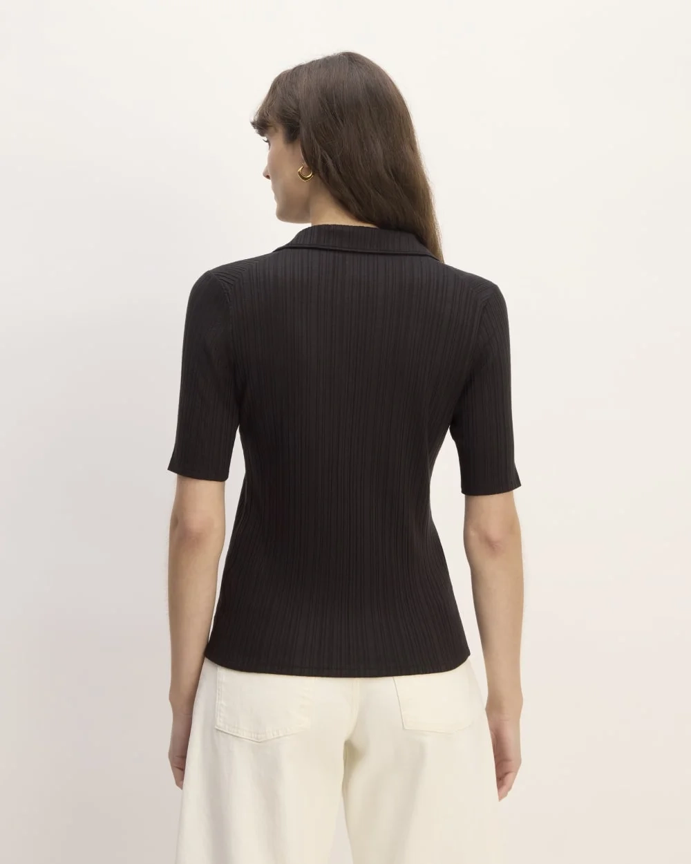 The Rib Soft Knit Open Collar Polo | Black (4)