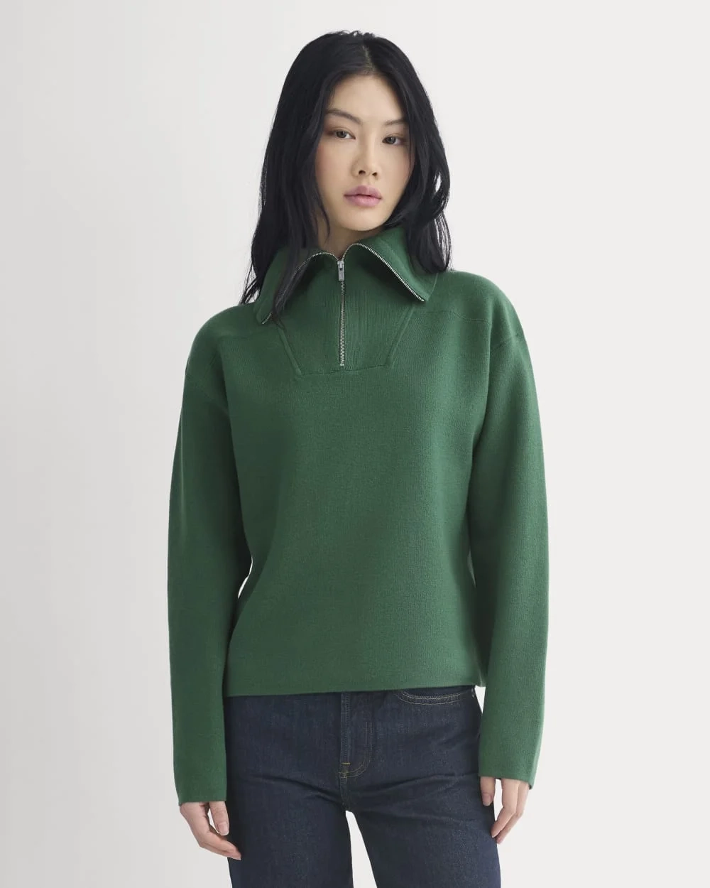 Double Knit Half-Zip in Cotton Merino | Hunter Green (4)