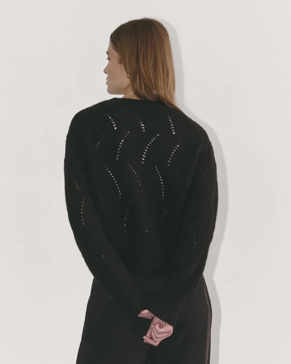 The Pointelle Cardigan in Cloud | Black (3)