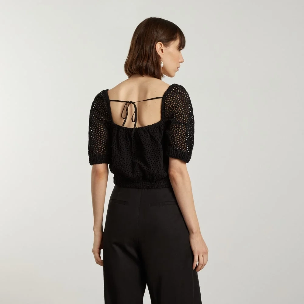 The Eyelet Puff Sleeve Top | Black (6)