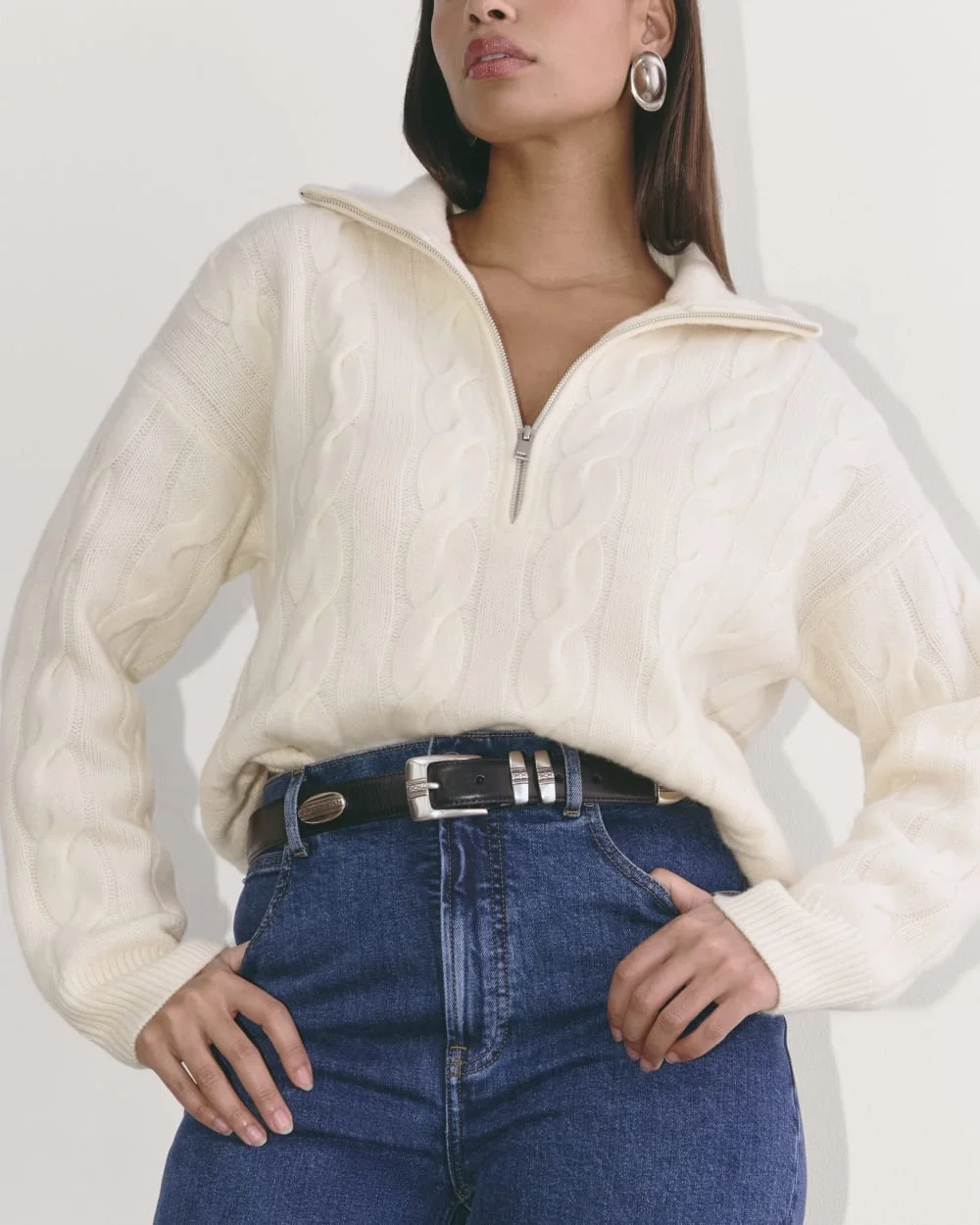 The Cable Half-Zip in Luxe Merino | Bone (2)