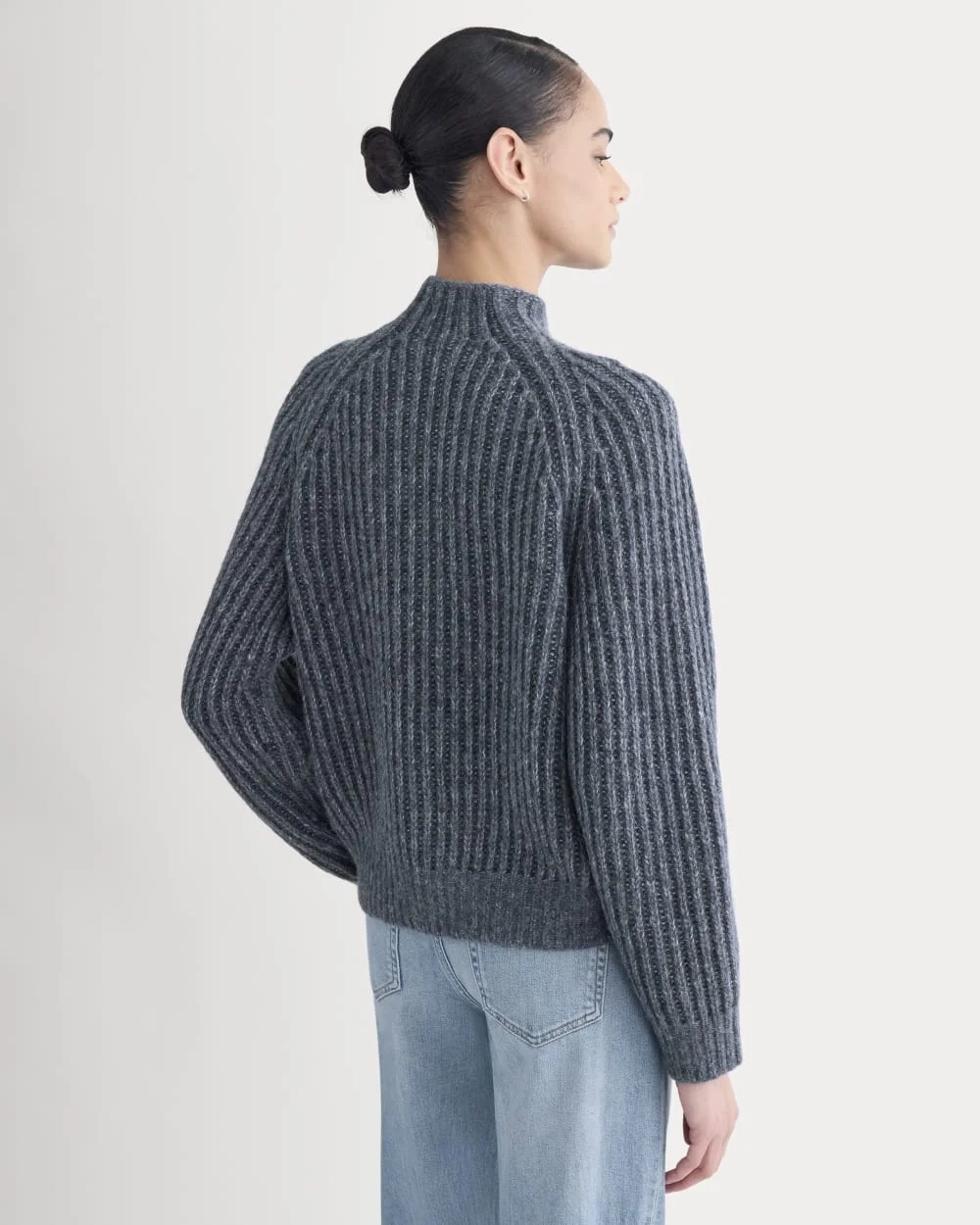 Funnel-Neck Ribbed Henley Sweater | Indigo (4)