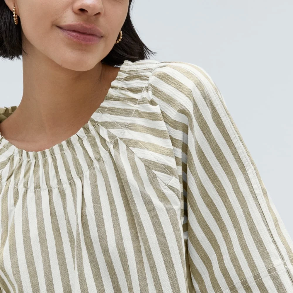 The Seersucker Gathered Tee | Nutria / Off-White (3)