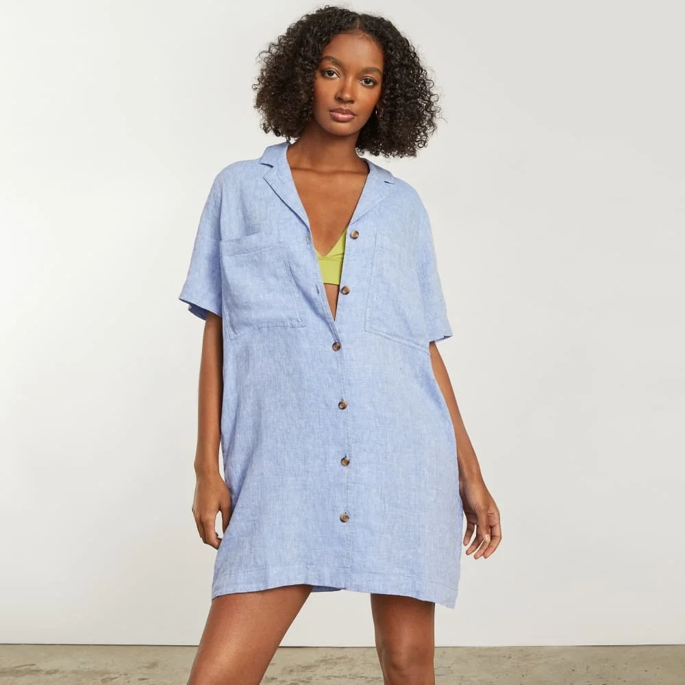 The Linen Workwear Dress | Medium Blue (3)