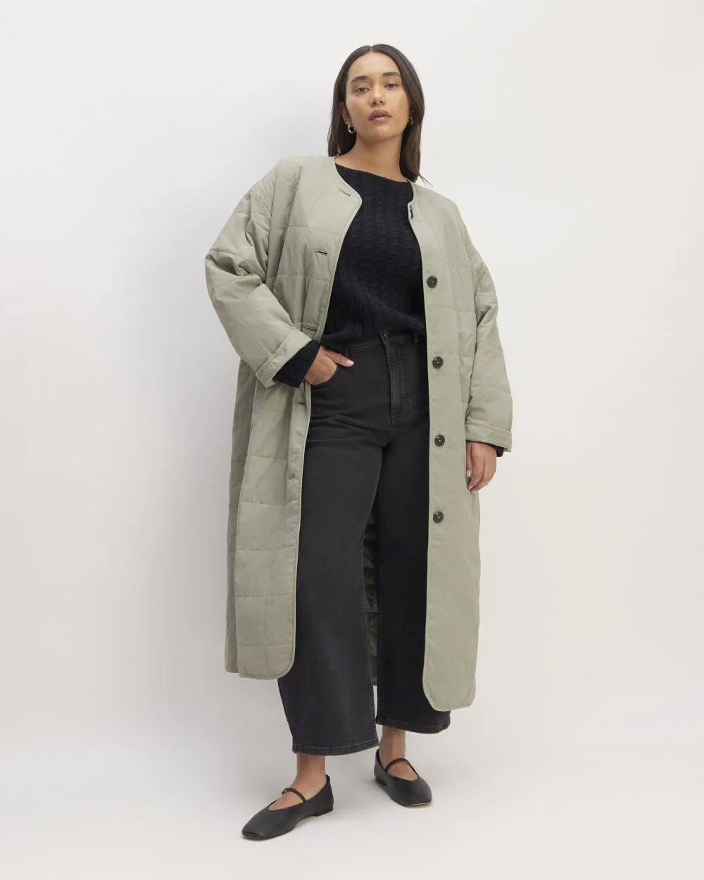 The ReNew Quilted Long Liner | Sage Green