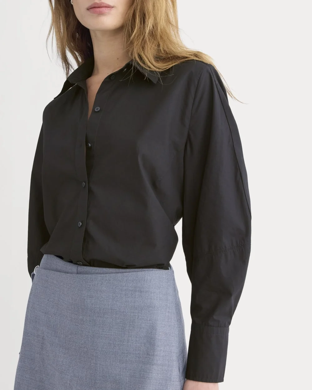 Lantern-Sleeve Shirt in Lightweight Cotton | Black (4)