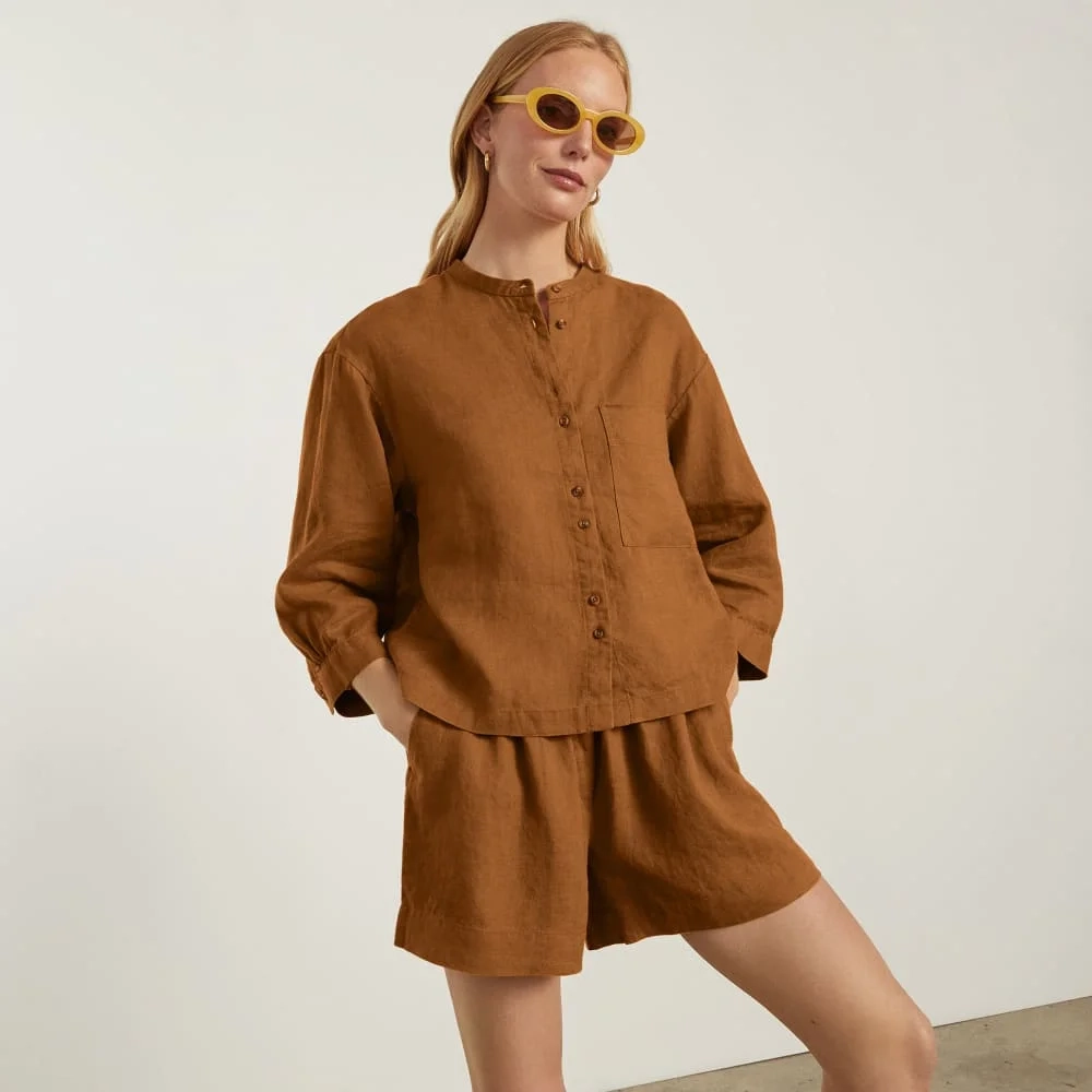 The Linen Billow Blouse | Tawny Brown (4)