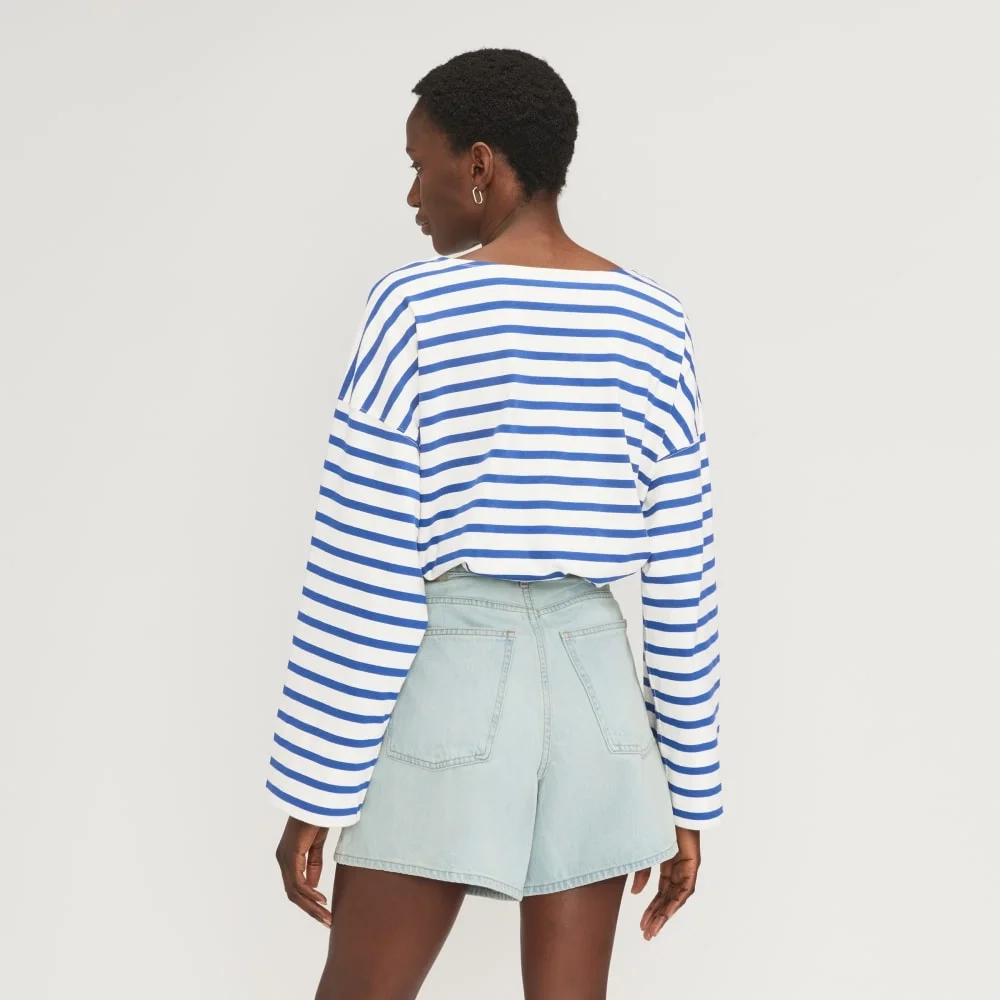The Premium Weight Oversized Pocket Tee | Canvas Tan / Mazarine Blue (4)
