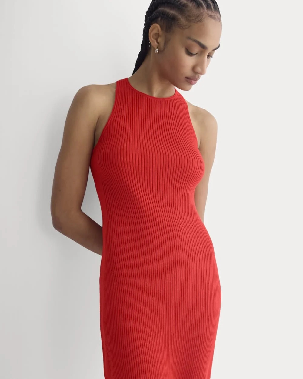 Cutaway Ribbed Midi Dress | Fiery Red (3)