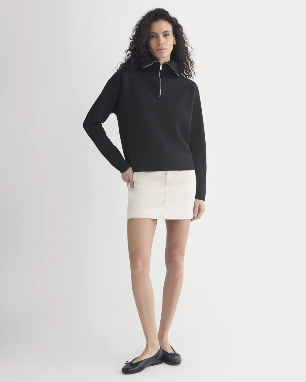 Double Knit Half-Zip in Cotton Merino | Black (7)