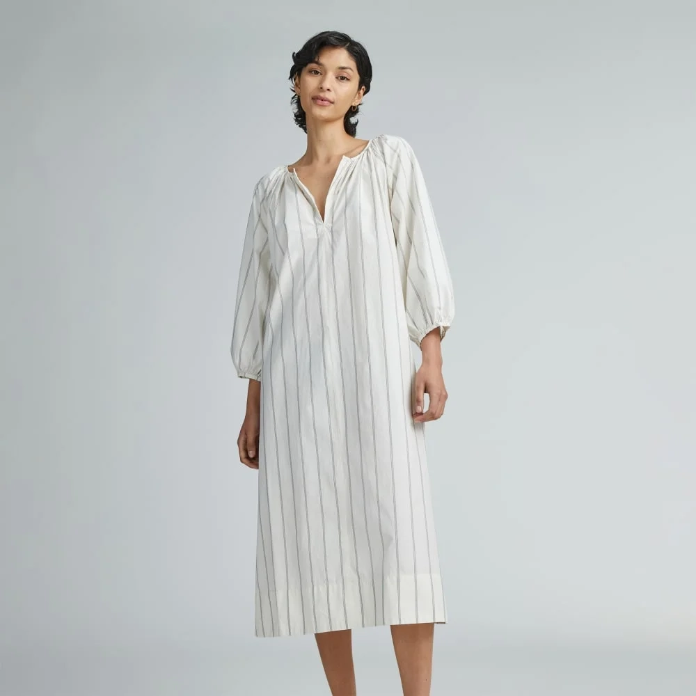 The Raglan Sleeve Poplin Dress | Black / Canvas Tan (4)