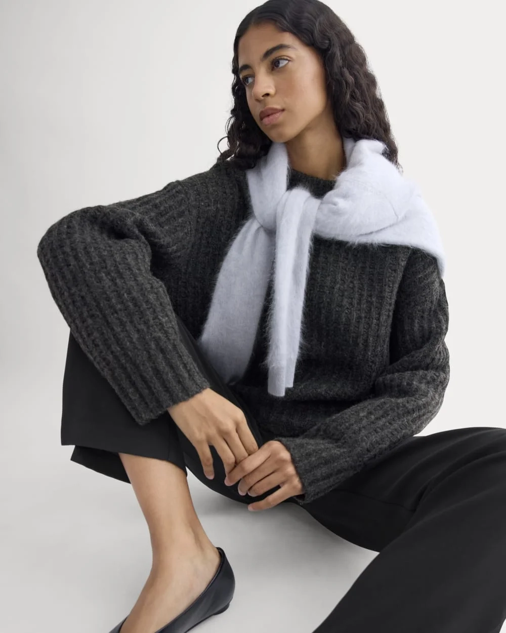 Waffle Sweater in Cloud | Heathered Soot (4)