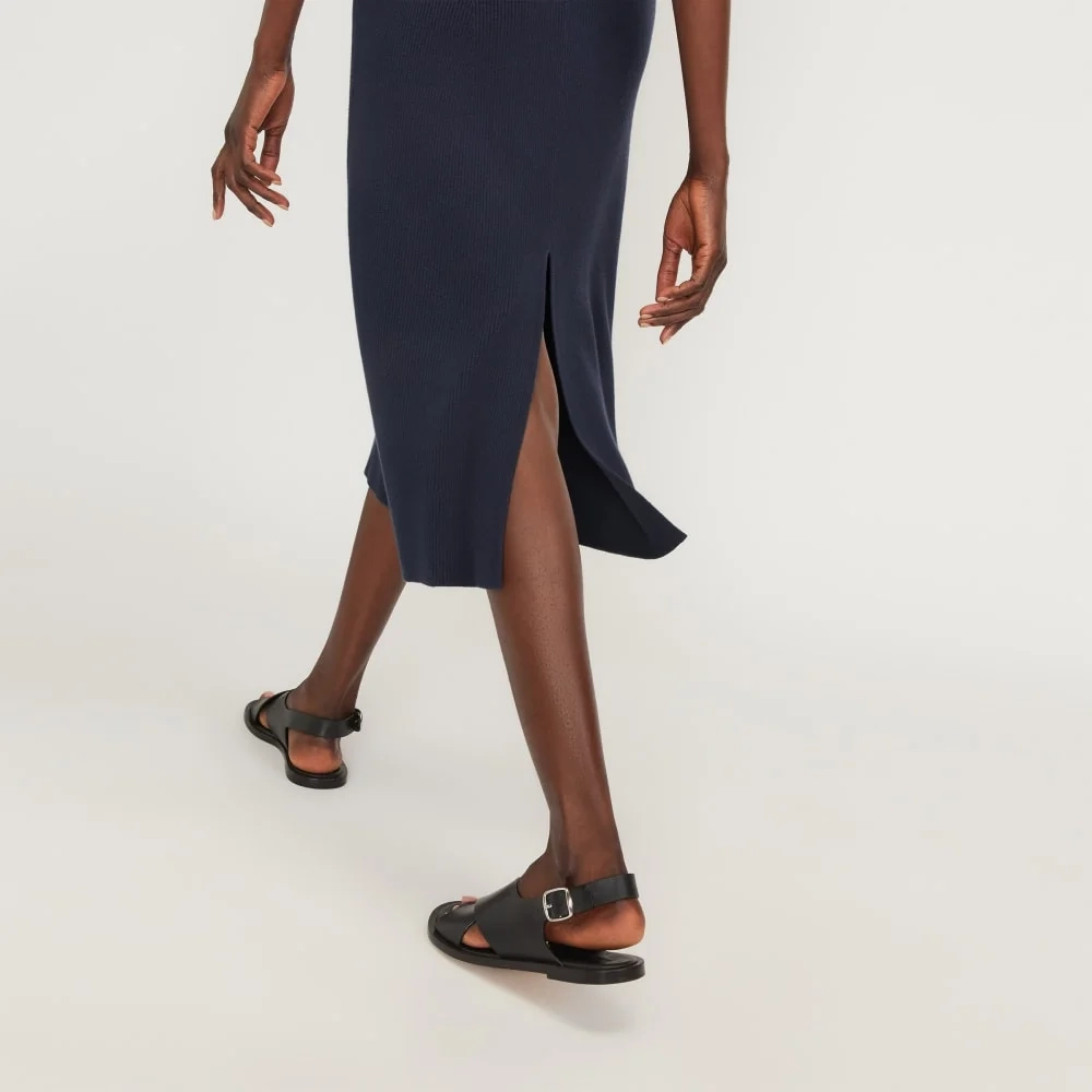 The Ribbed Cotton Cross-Back Dress | Navy (4)