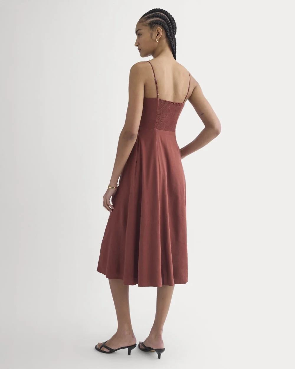 Tie-Neck Dress in Stretch Linen | Henna Red (2)