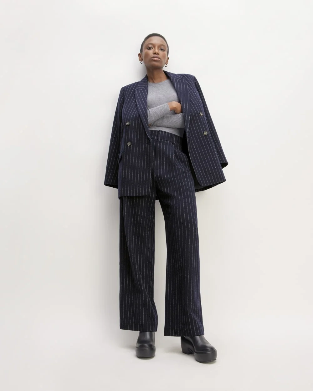 The ReWool® Way-High Drape Pant | Navy / Bone
