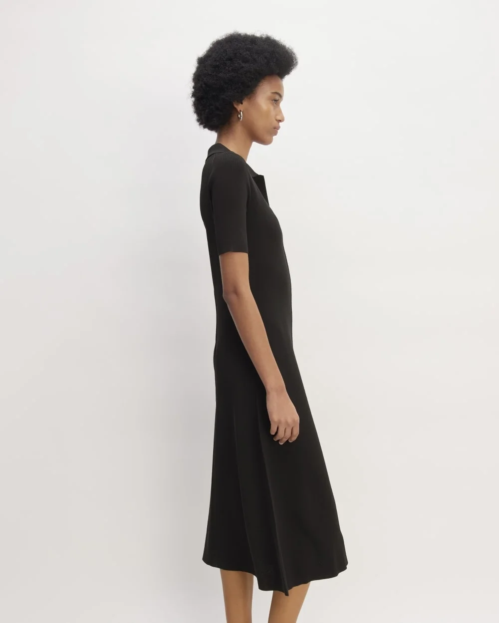 The Viscose Knit Polo Midi Dress | Black (3)