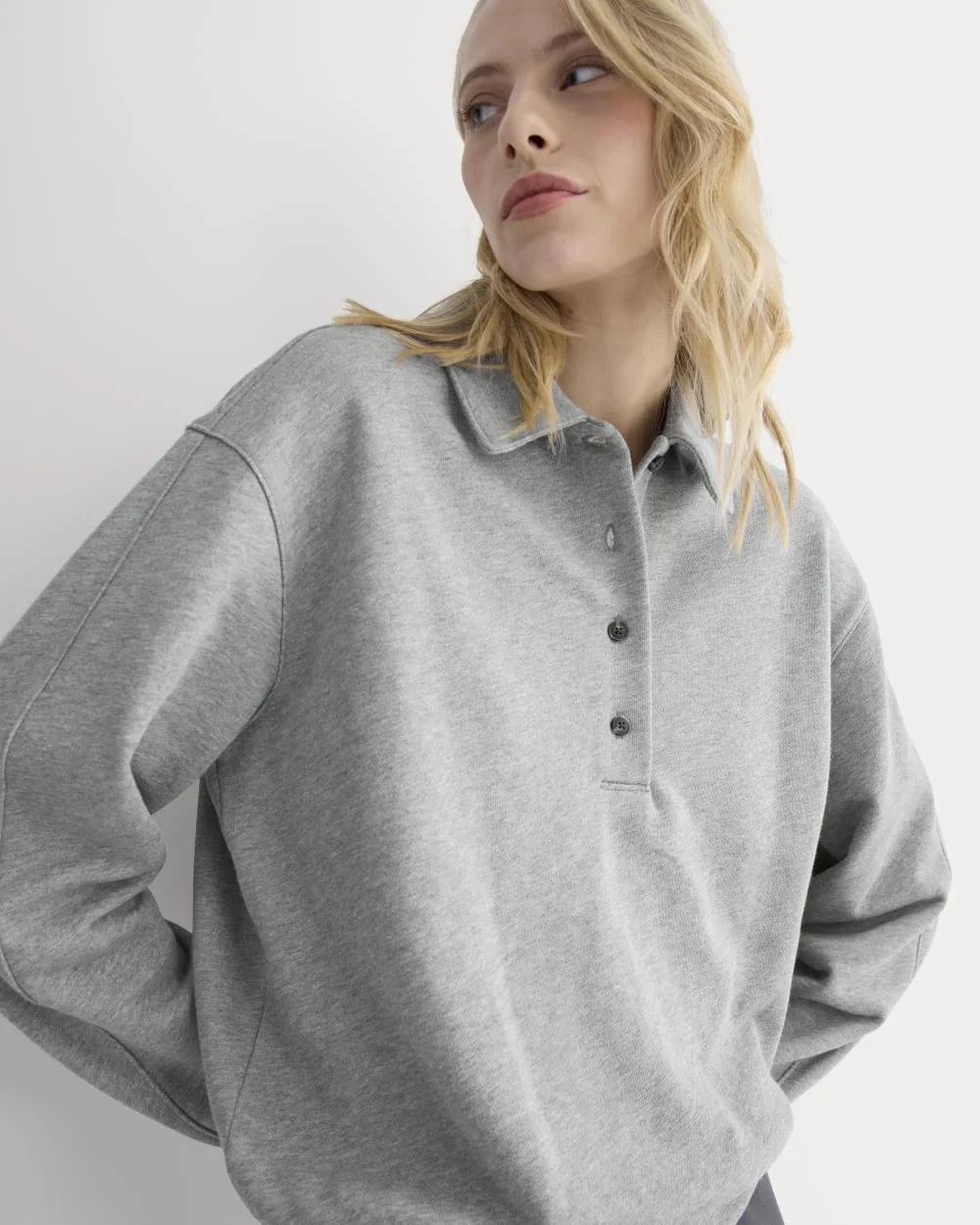 Lightweight Terry Polo Sweatshirt | Vintage Heather Grey (4)