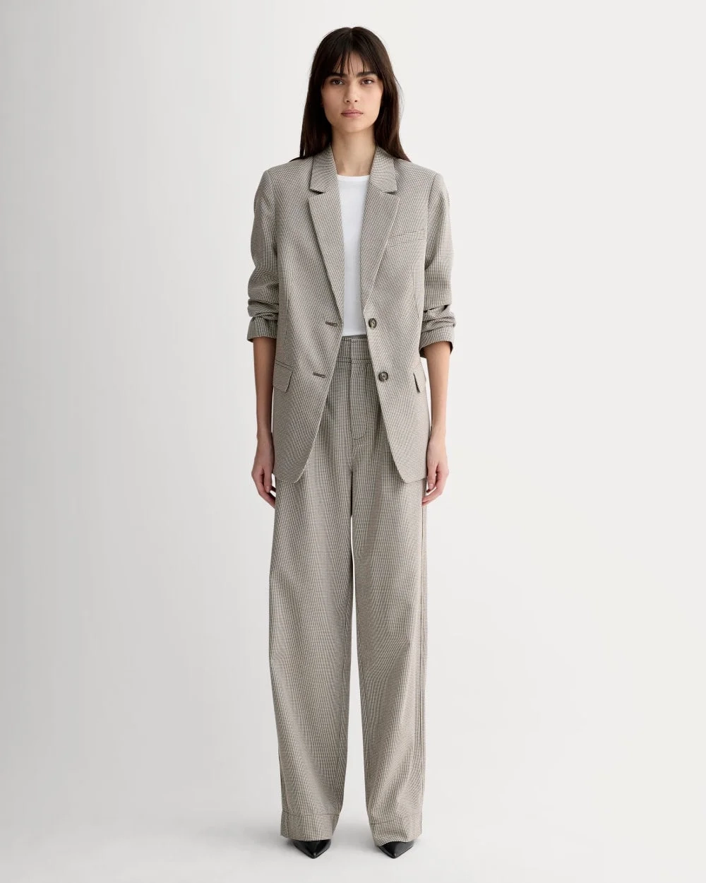 The Draper Pleated Pant in Buttersmooth | Deep Taupe Mini Gingham  | 32" Inseam