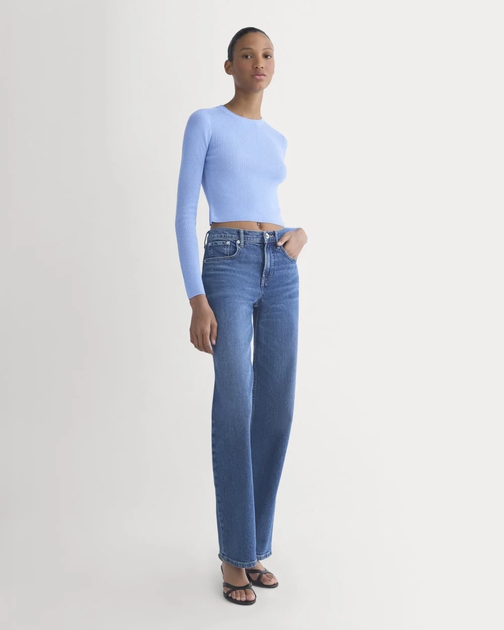 The Cropped Crew Top in Ultrafine Merino | Open Air Blue (5)