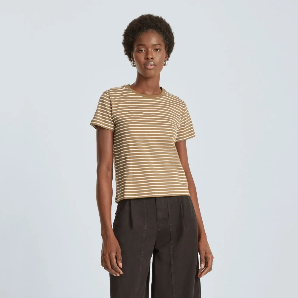 The Box-Cut Tee in Essential Cotton | Olive / Tan | No Pocket (4)