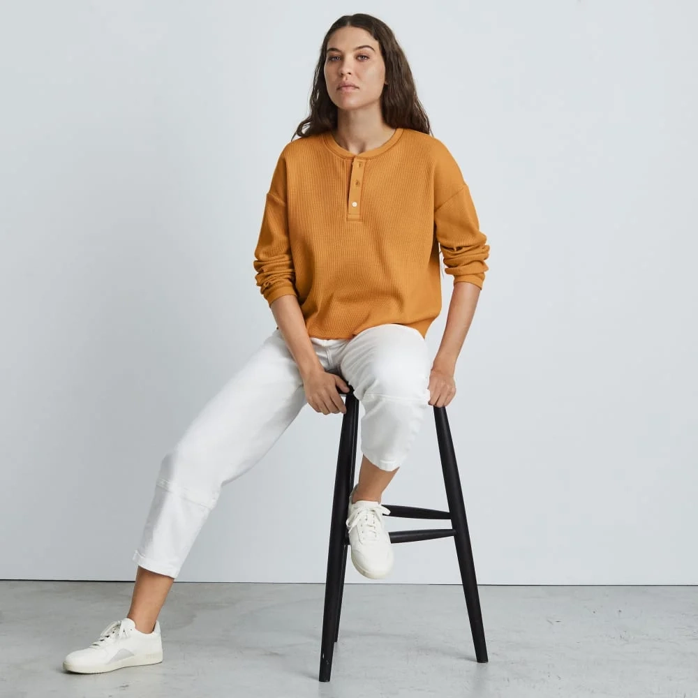 The Organic Cotton Waffle Henley | Burnt Orange (3)