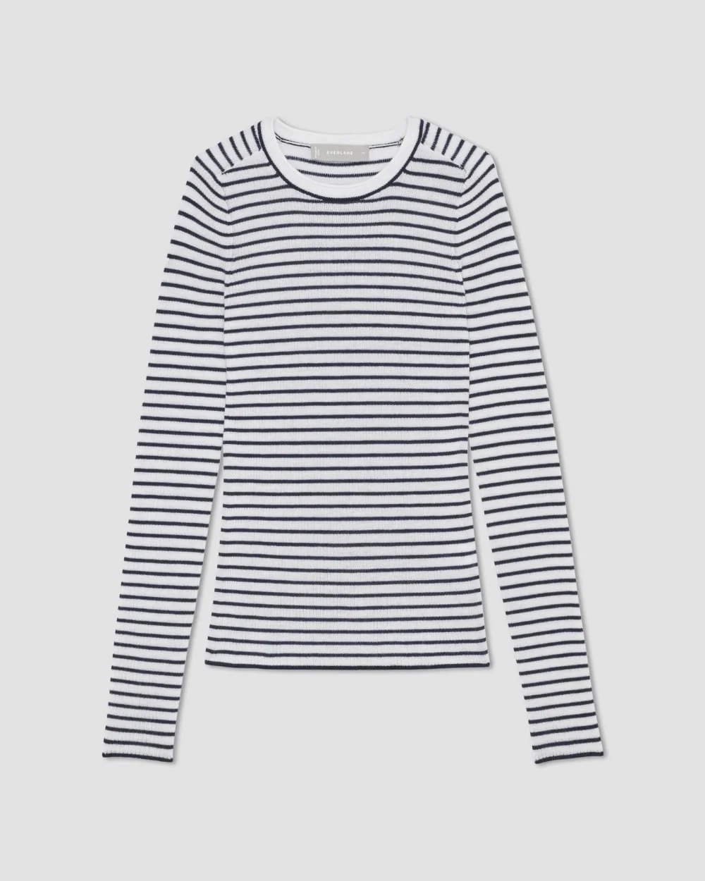 The Long-Sleeve Sweater Tee in Ultrasoft Merino | Bone/Navy (5)