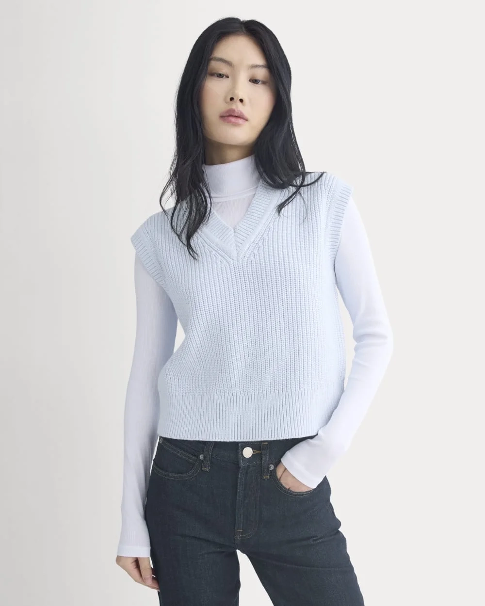 Ribbed V-Neck Vest in Everyday Cotton | Skywriting