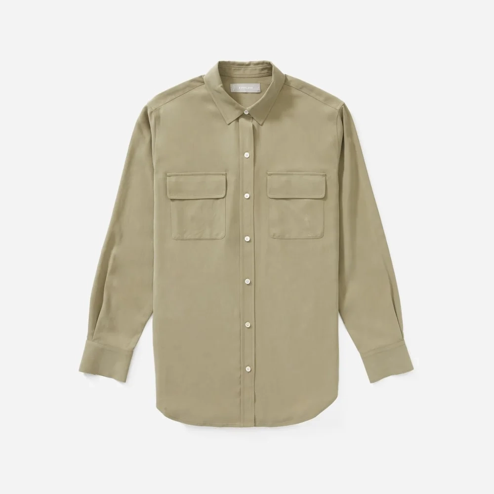 The Washable Silk Relaxed Shirt  | Covert Green (9)