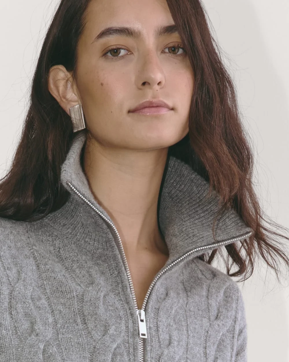 The Cable Half-Zip in Luxe Merino | Heathered Mid-Grey (2)