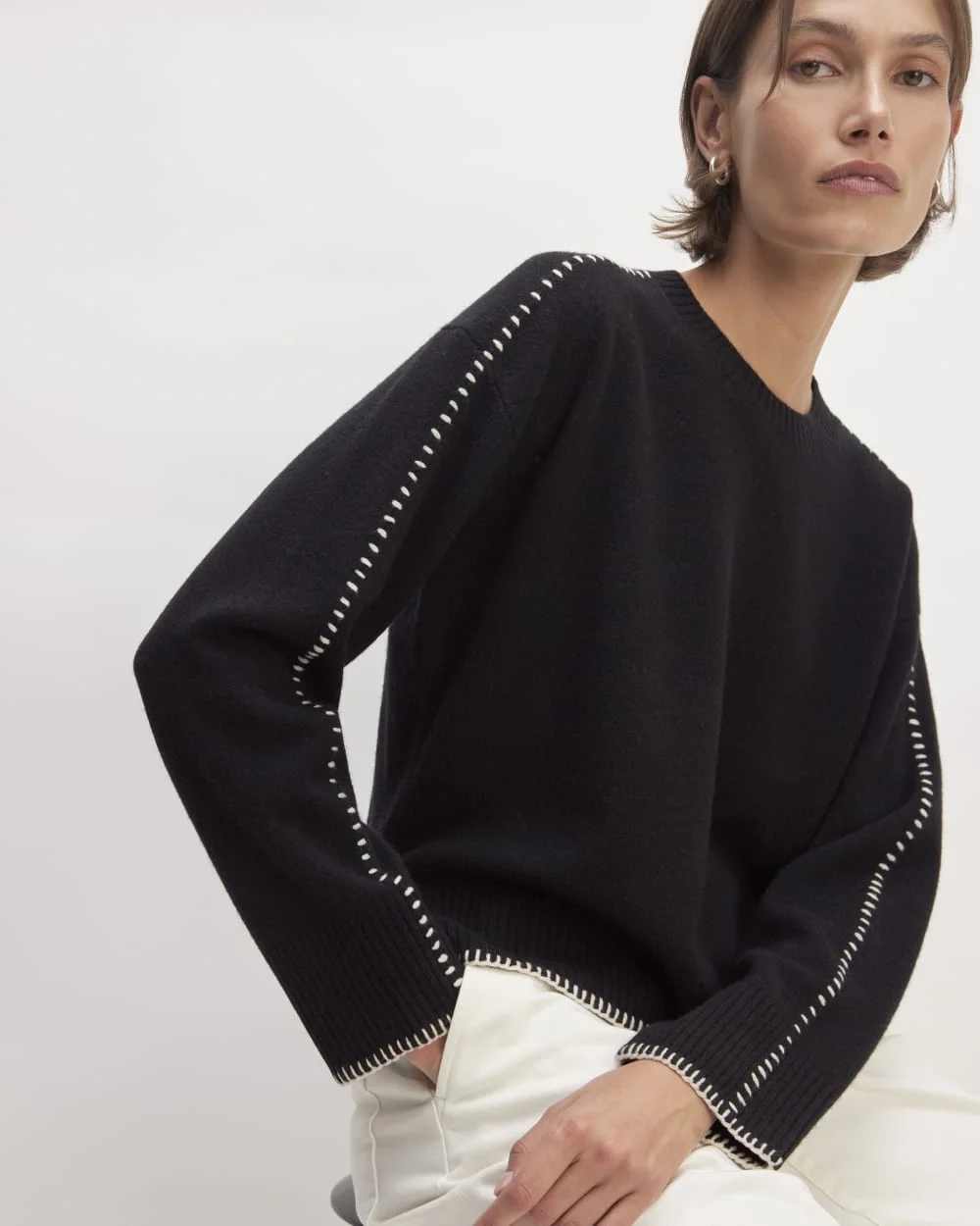 The Good Merino Wool Crewneck Sweater | Black / Buttermilk (3)
