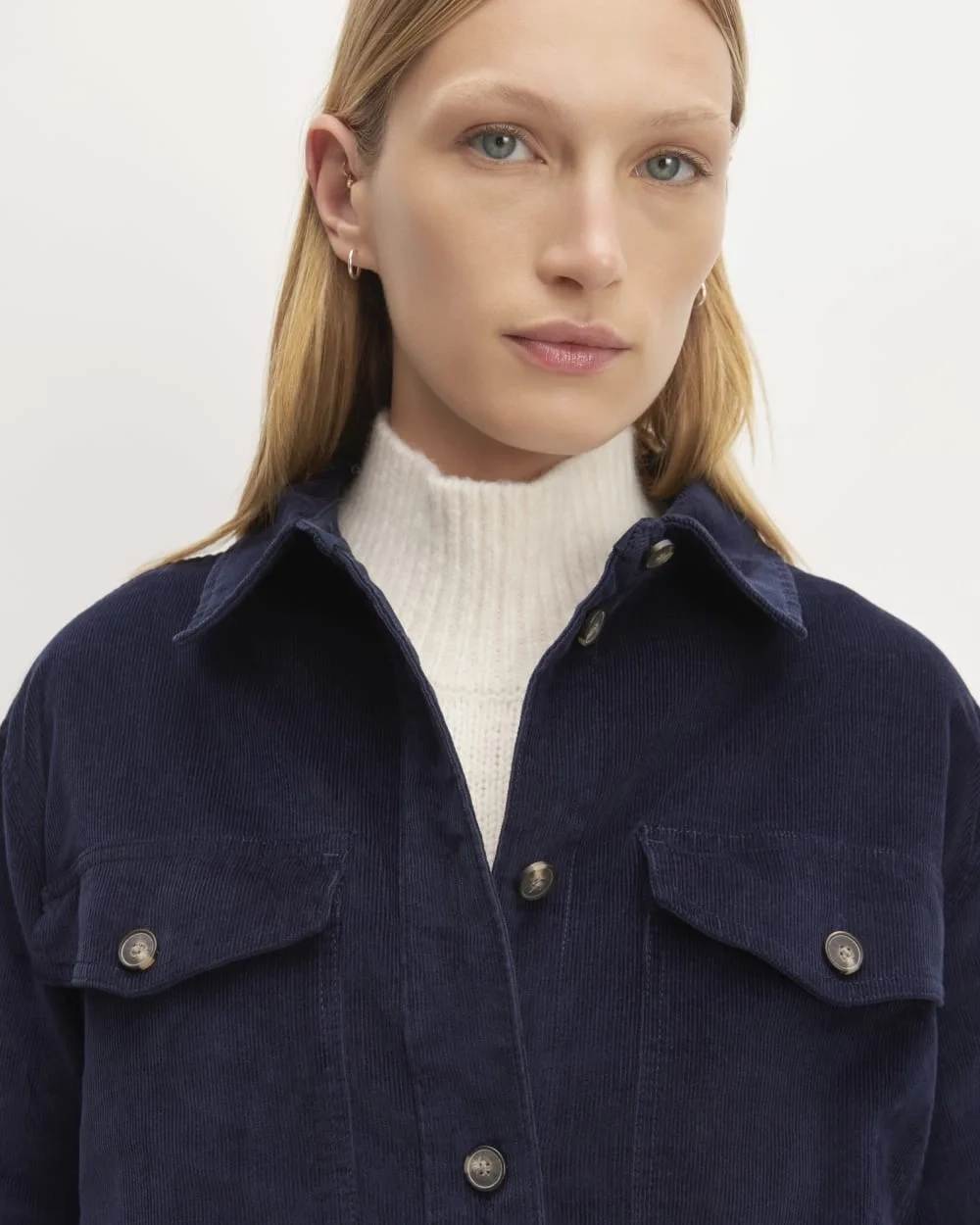 The Corduroy Oversized Shirt Jacket | Navy (2)