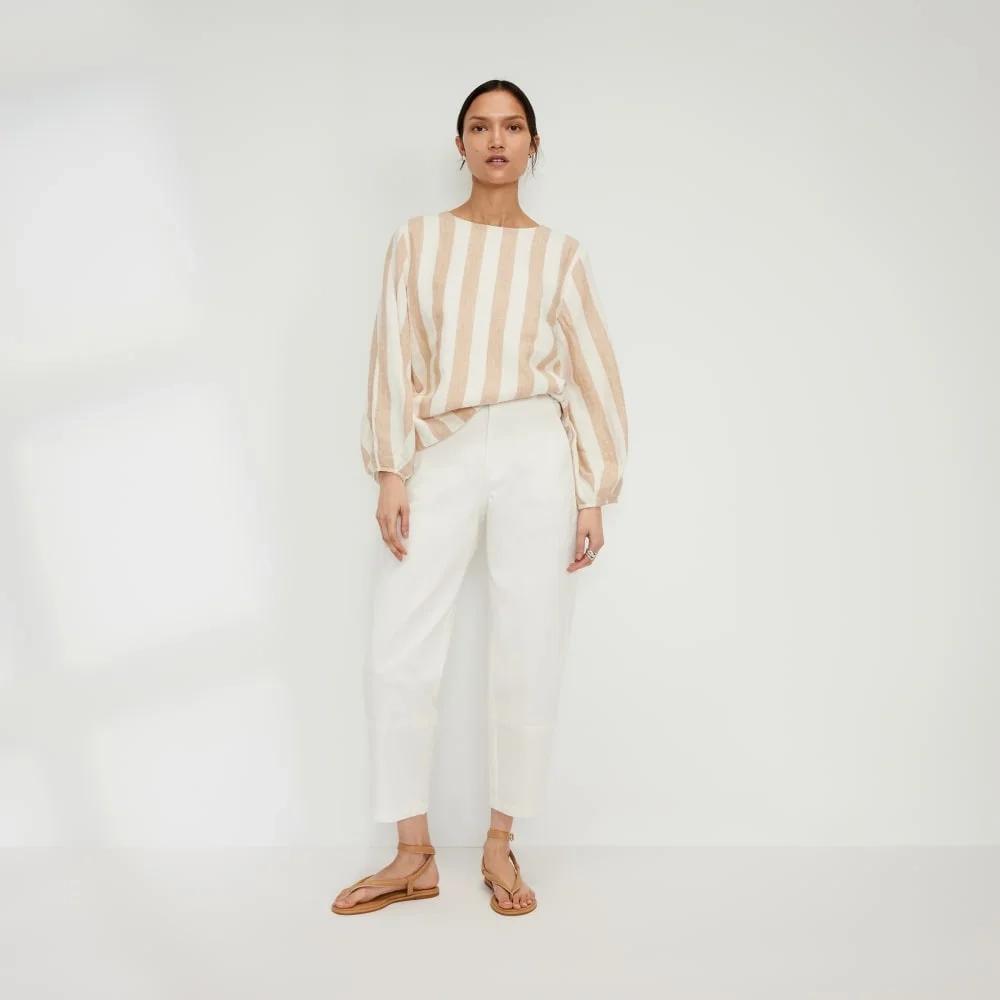 The Linen Long-Sleeve Top | Bone / Caramel (5)
