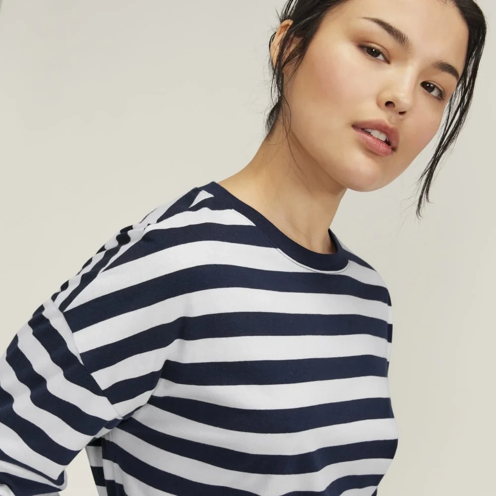 The Organic Cotton Relaxed Long Sleeve Tee | Navy / Canvas (3)