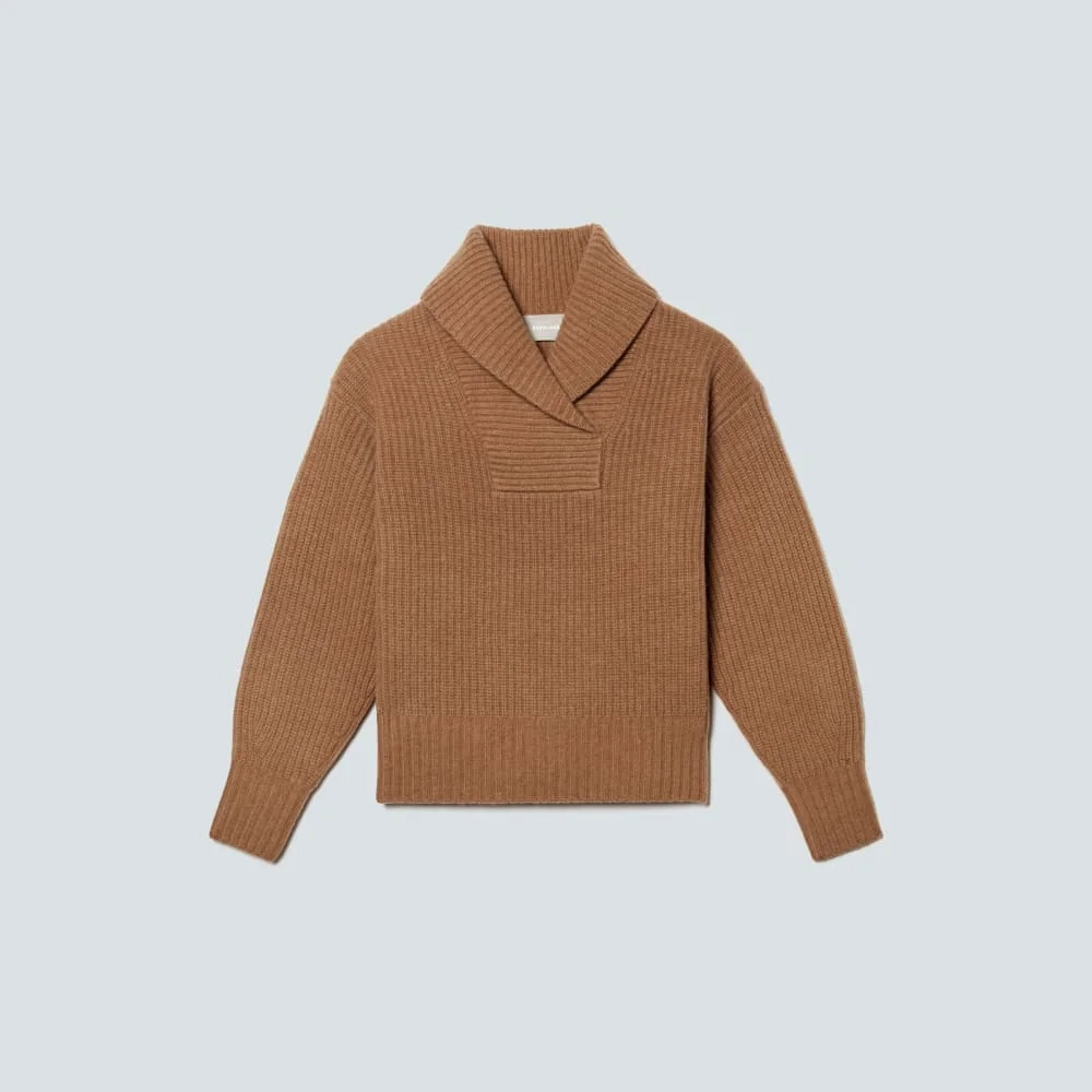 The Felted Merino Shawl Collar Sweater | Deep Camel (4)