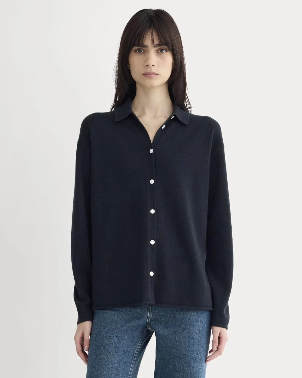 Cashmere Button-Up Shirt | Navy (3)