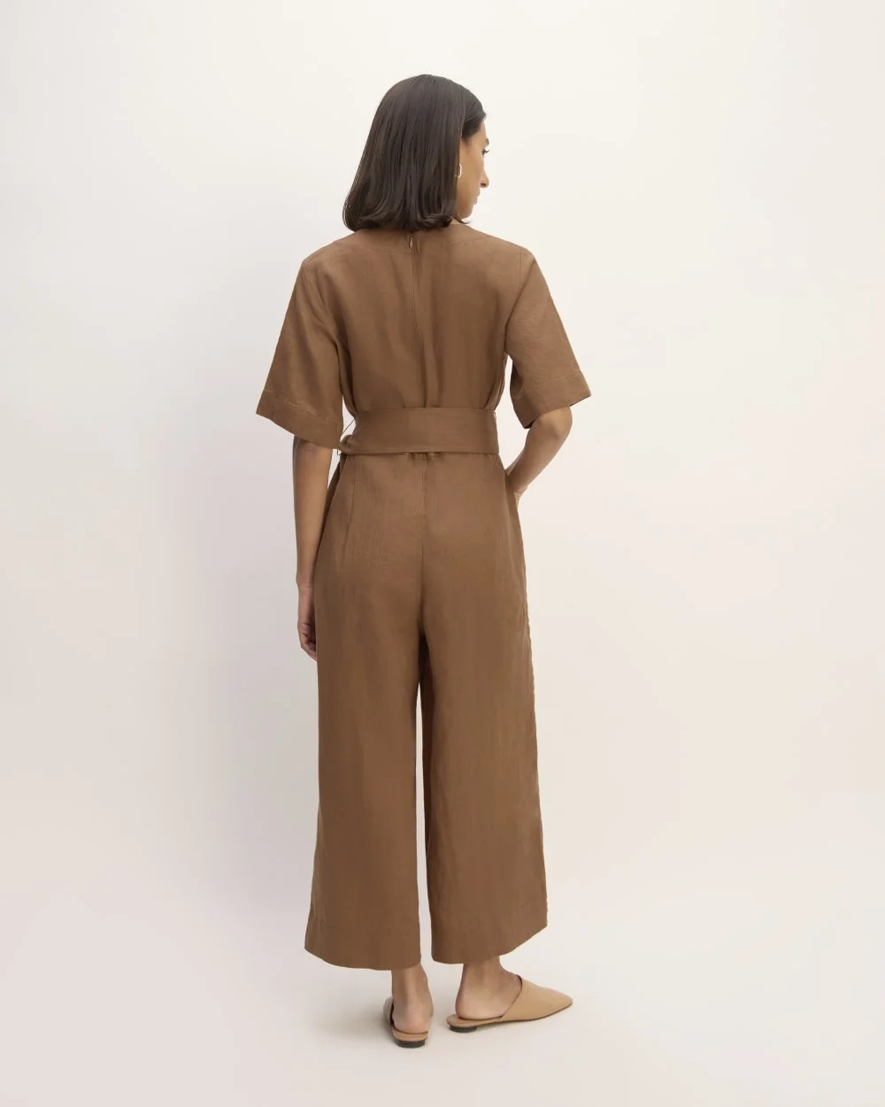 The Wrap Jumpsuit in Linen | Carob Brown (4)