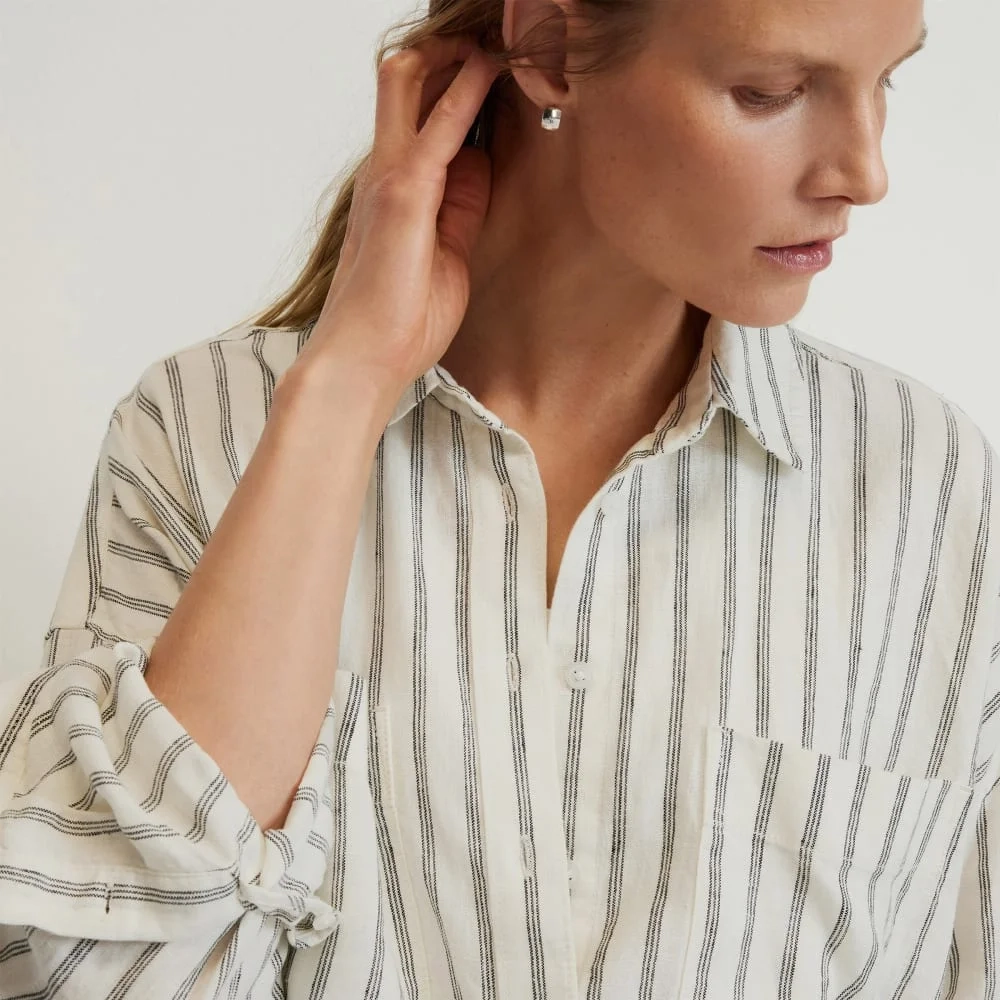 The Way-Long Linen Shirt | Black / Canvas Tan (2)