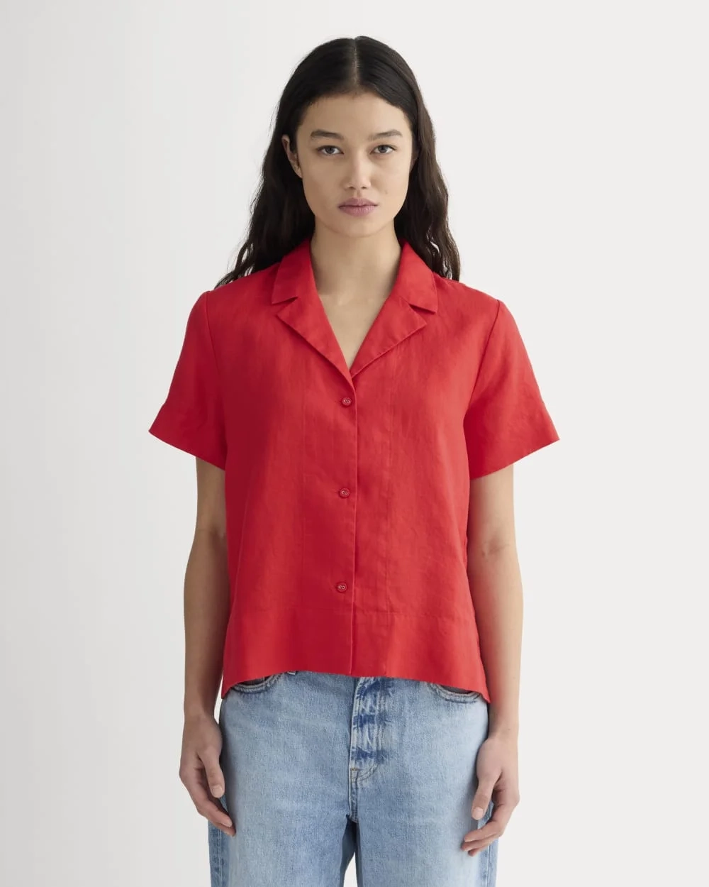 The Notch Shirt in Linen | Classic Red