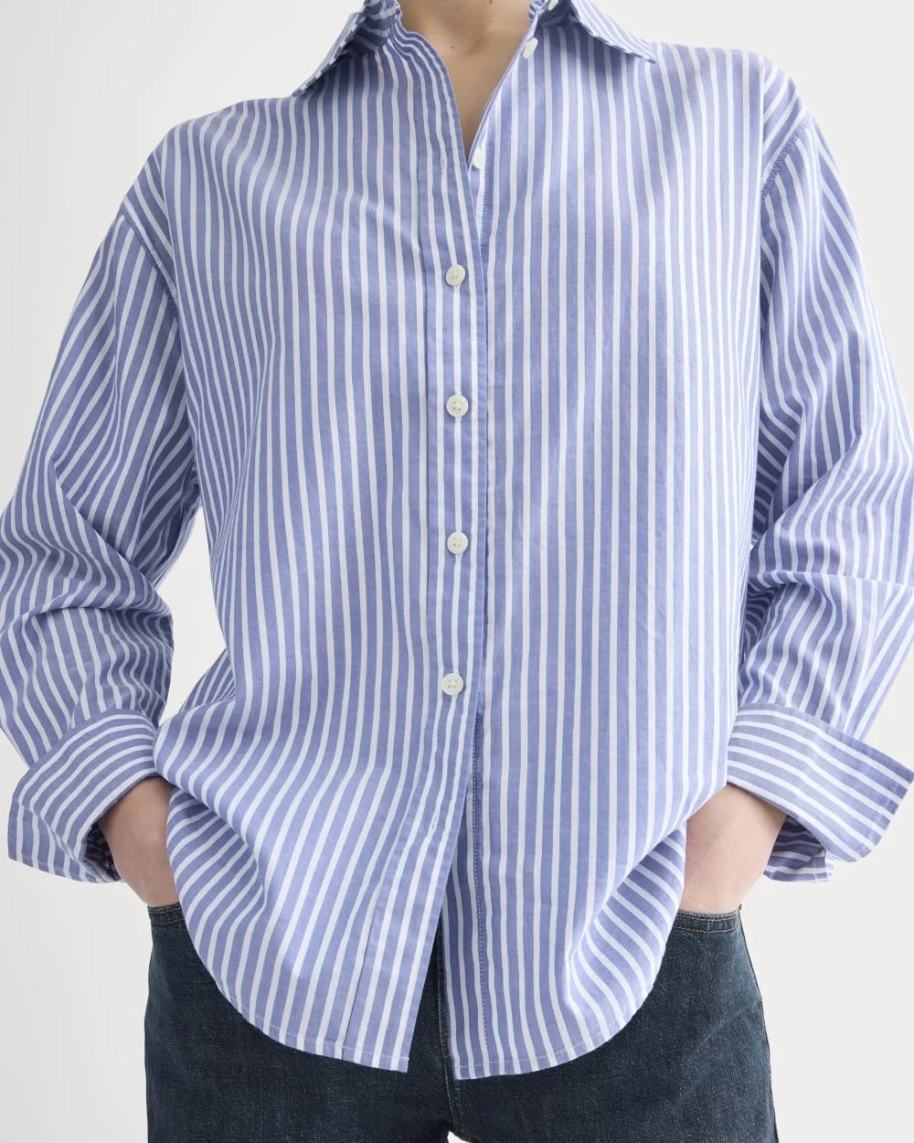 Everyday Shirt in Silky Cotton | Bone / Mazarine Blue (3)
