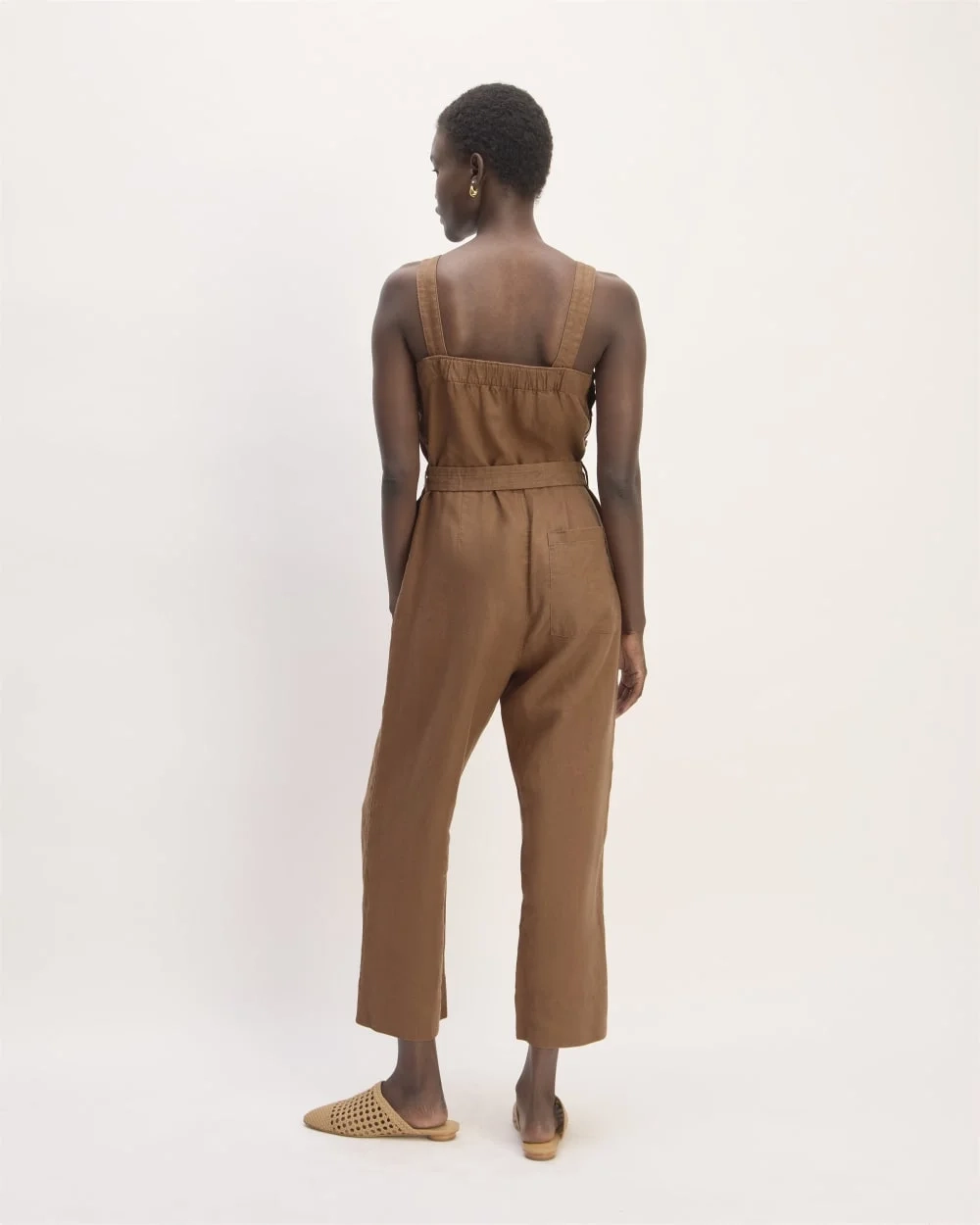 The Linen Side-Button Jumpsuit | Carob Brown (3)