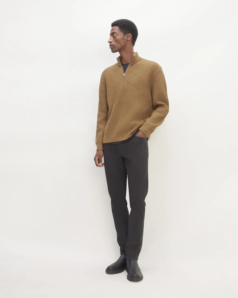 The Felted Merino Half-Zip Sweater | Deep Camel (4)