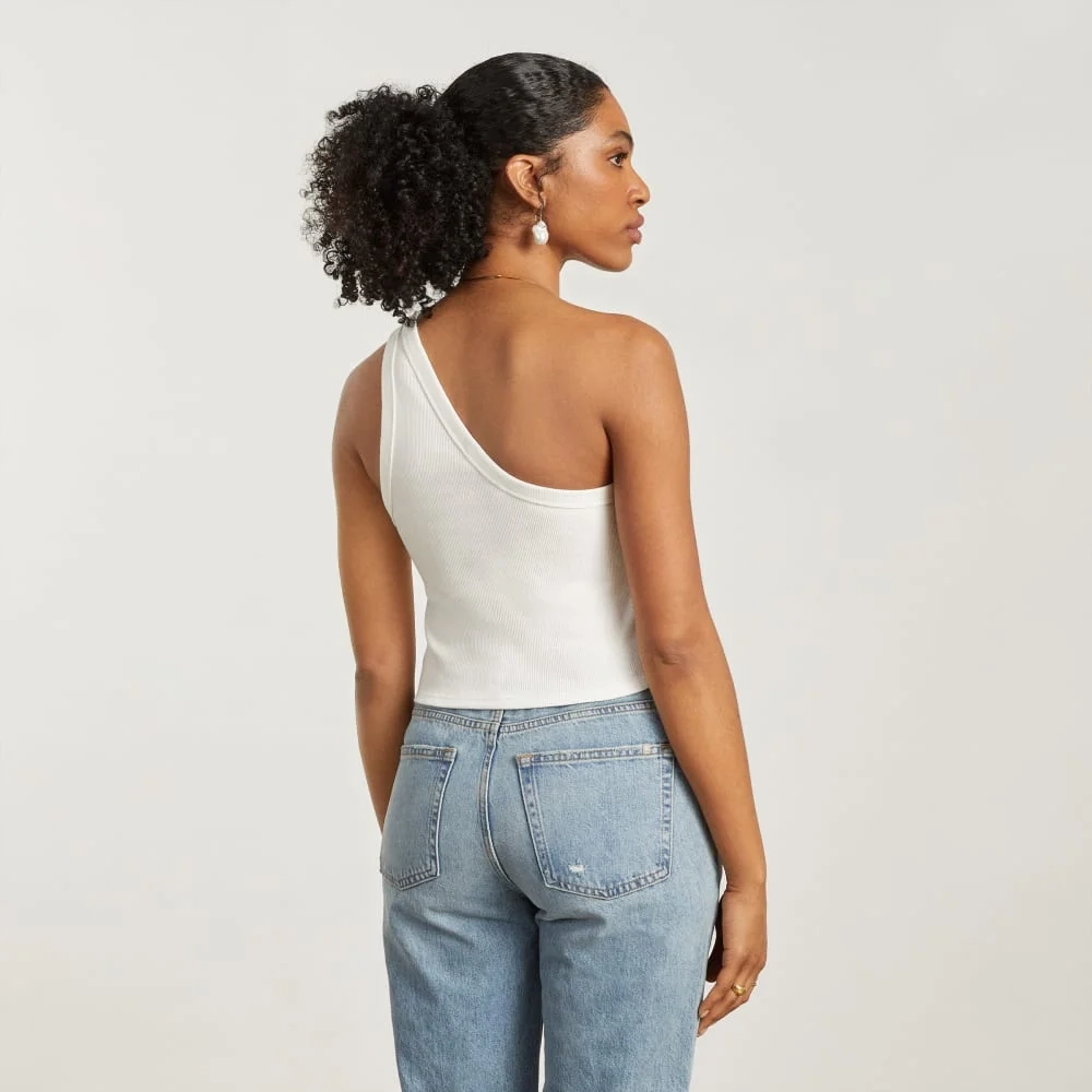 The Ribbed One-Shoulder Tank | White (4)