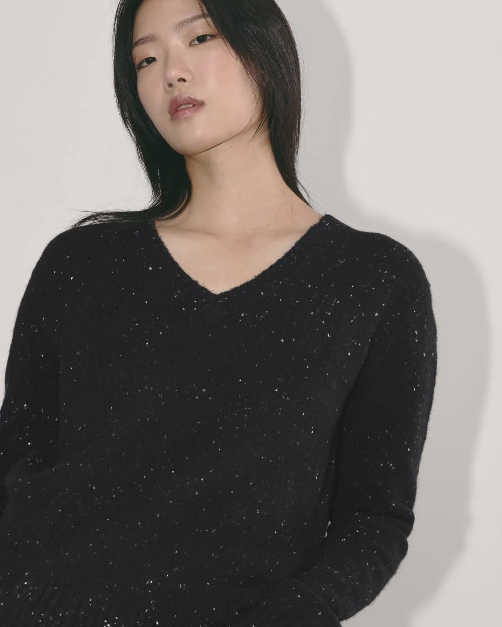 The V-Neck Sweater in Plush Cotton | Black Confetti (4)