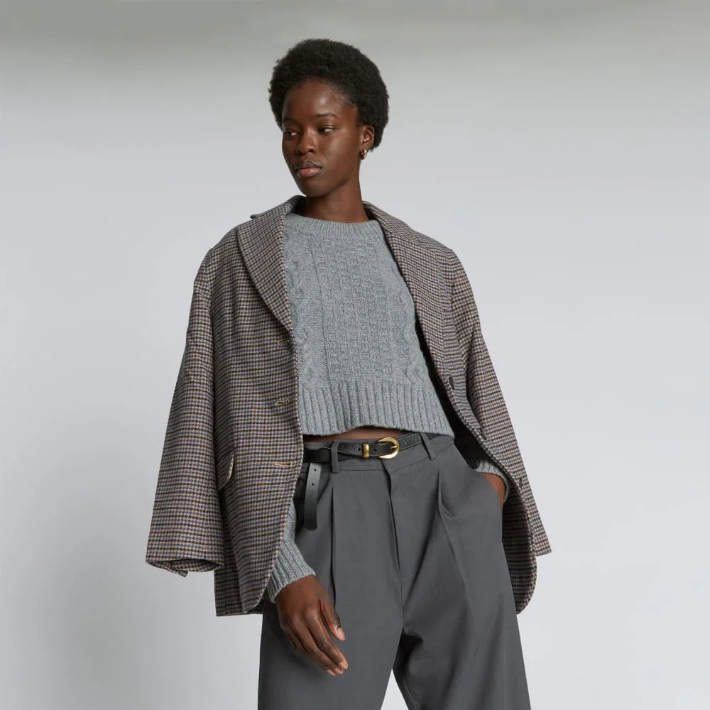 The Felted Merino Cropped Cable Sweater | Heathered Mid-Grey (6)